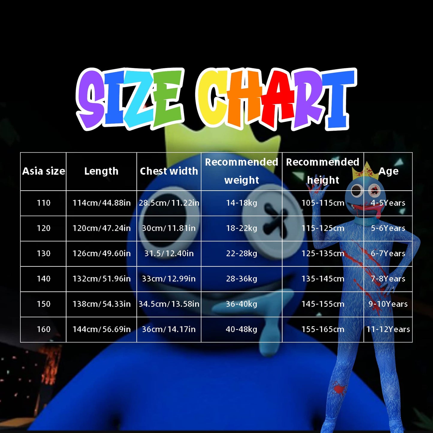 Rainbow Friends Roblox Games Costume for Kids Blue Monster Wiki Cosplay Horror Game Halloween Jumpsuit Party Outfit