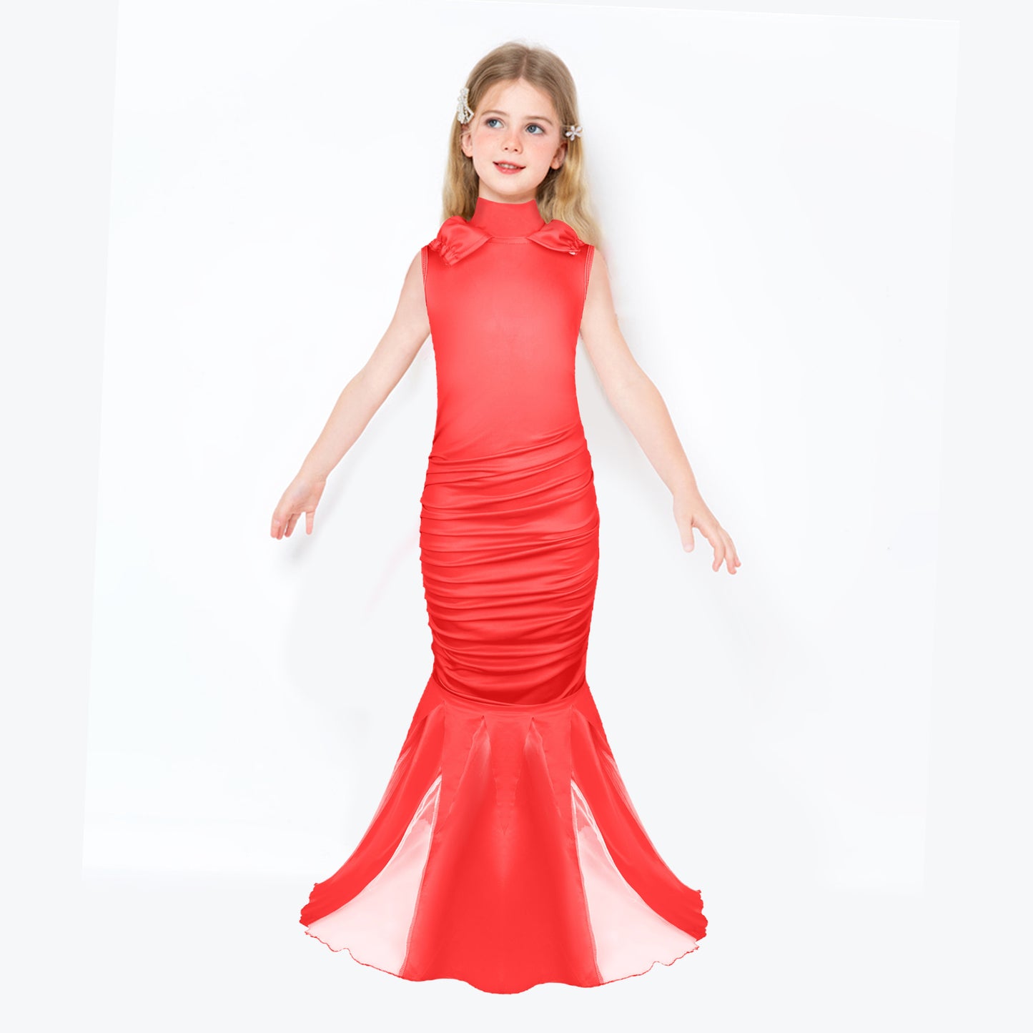 Cruella Costume Kids Girls Red Dress Long Robe with Wig Masks