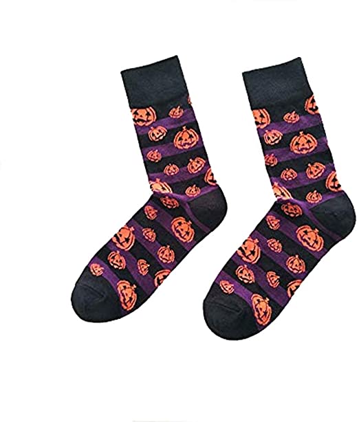 2Pairs Mens Halloween Holiday Pumpkins Bats Long Casual Socks