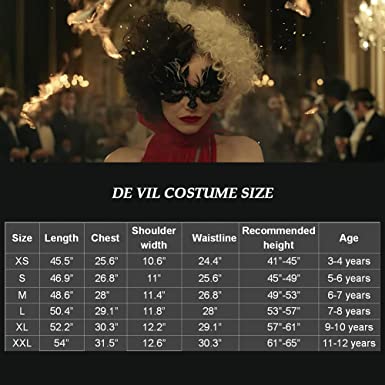 Cruella Costume Kids Girls Red Dress Long Robe with Wig Masks