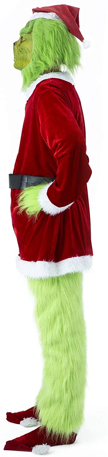 Christmas Green Grinch Costume - 7PCS Adult Santa Suit Set (Including Mask)