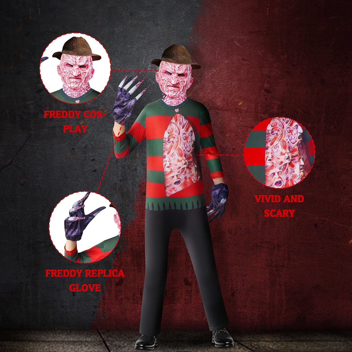 Michael Freddy Jason Halloween Cosplay Costume for Kids Scary Killer Jumpsuit Cosplay with Mask 4-12 Years