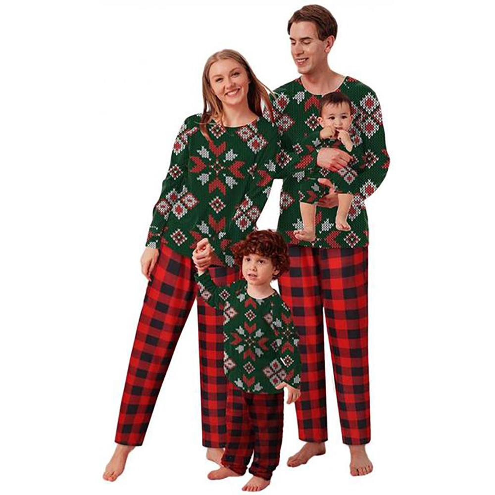 Matching Family Pajamas Sets Christmas PJ's Print Top and Plaid Pants Xmas Sleepwear
