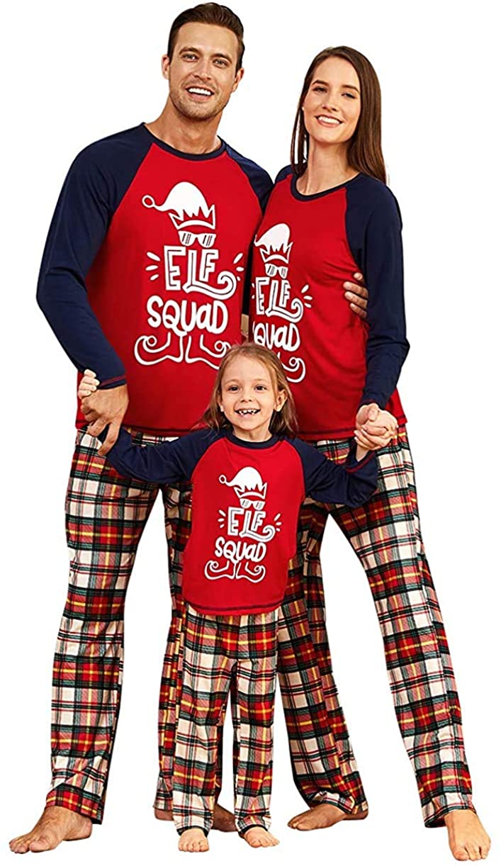 Matching Family Christmas Pajamas Sets ELF Tee and Striped Bottom PJ's