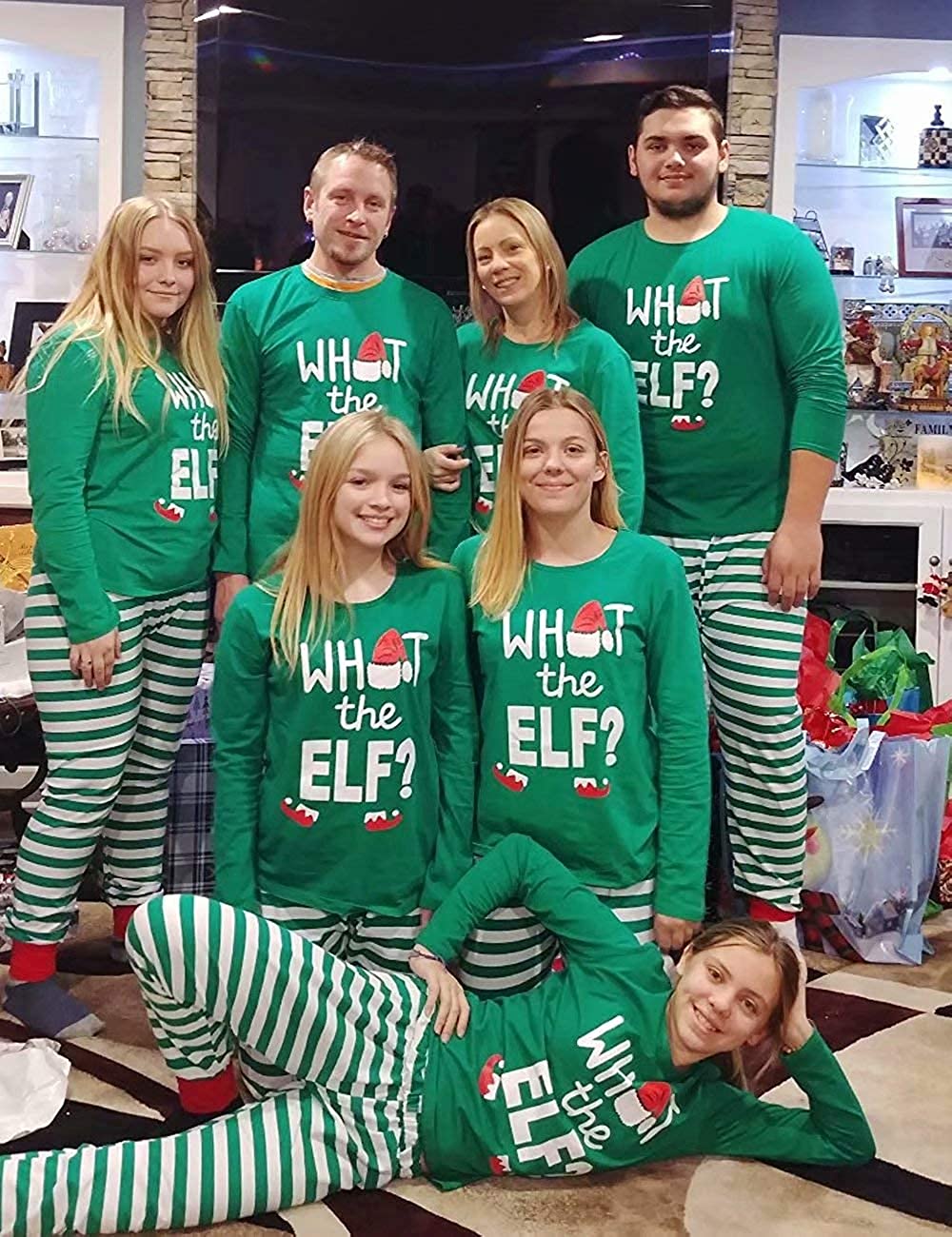 Matching Family Christmas Pajamas Sets ELF Tee and Striped Bottom PJ's