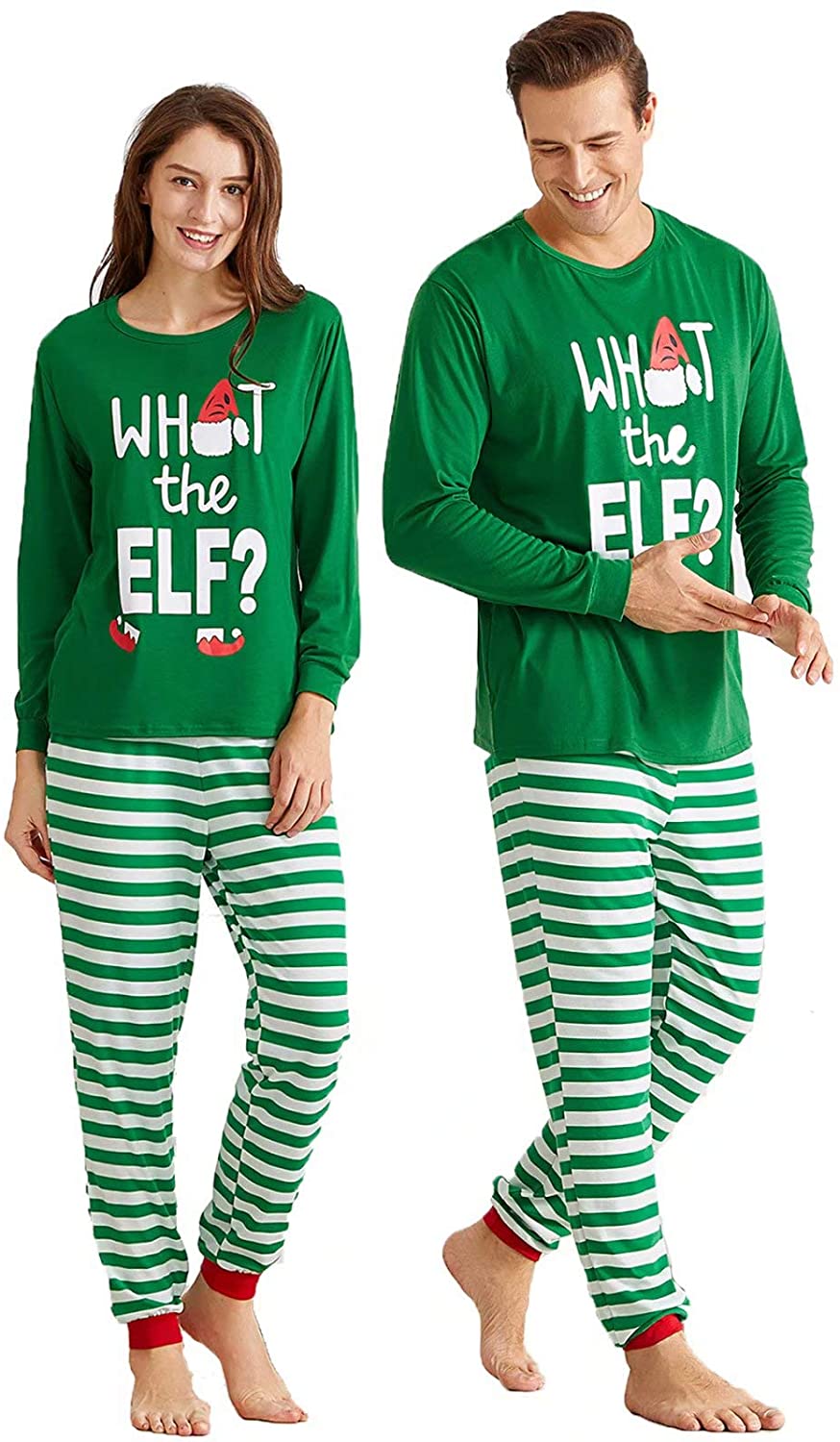 Matching Family Christmas Pajamas Sets ELF Tee and Striped Bottom PJ's