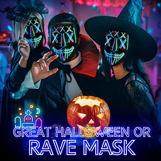 Mask Light Up Halloween Costume Scary Face Decorations