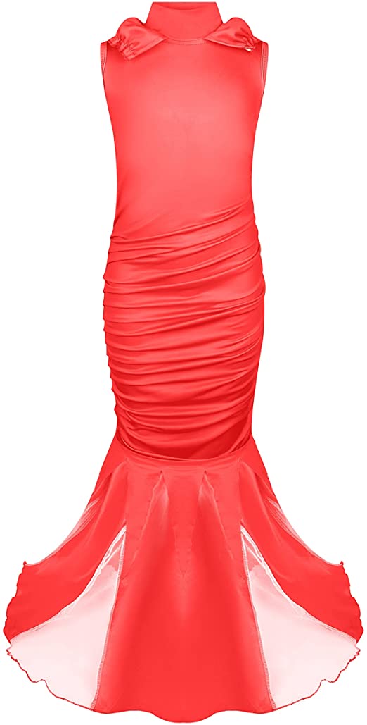 Cruella Costume Kids Girls Red Dress Long Robe with Wig Masks