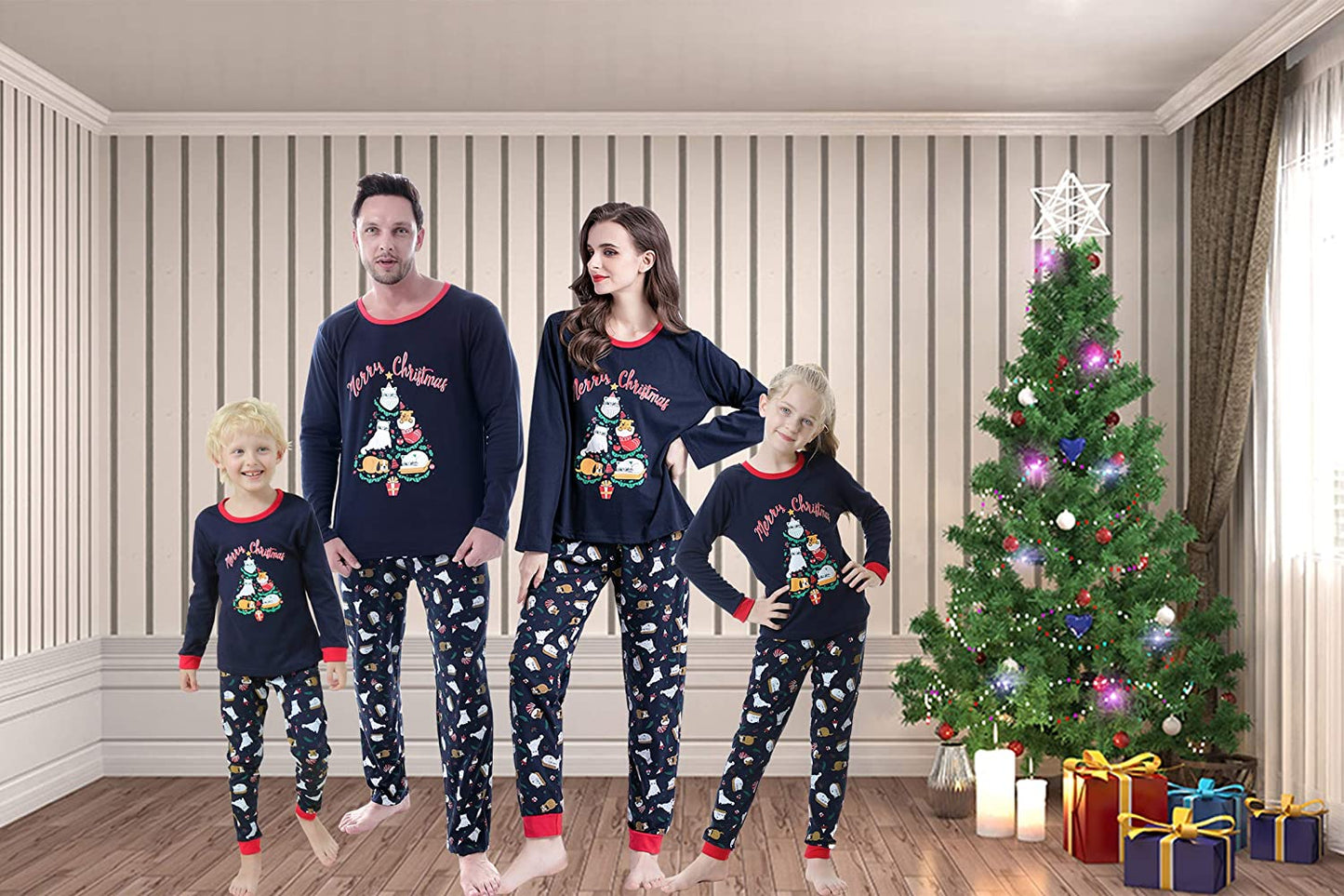 Christmas Family Matching Pajama Red Holiday Pjs Sets Cotton Sleepwear