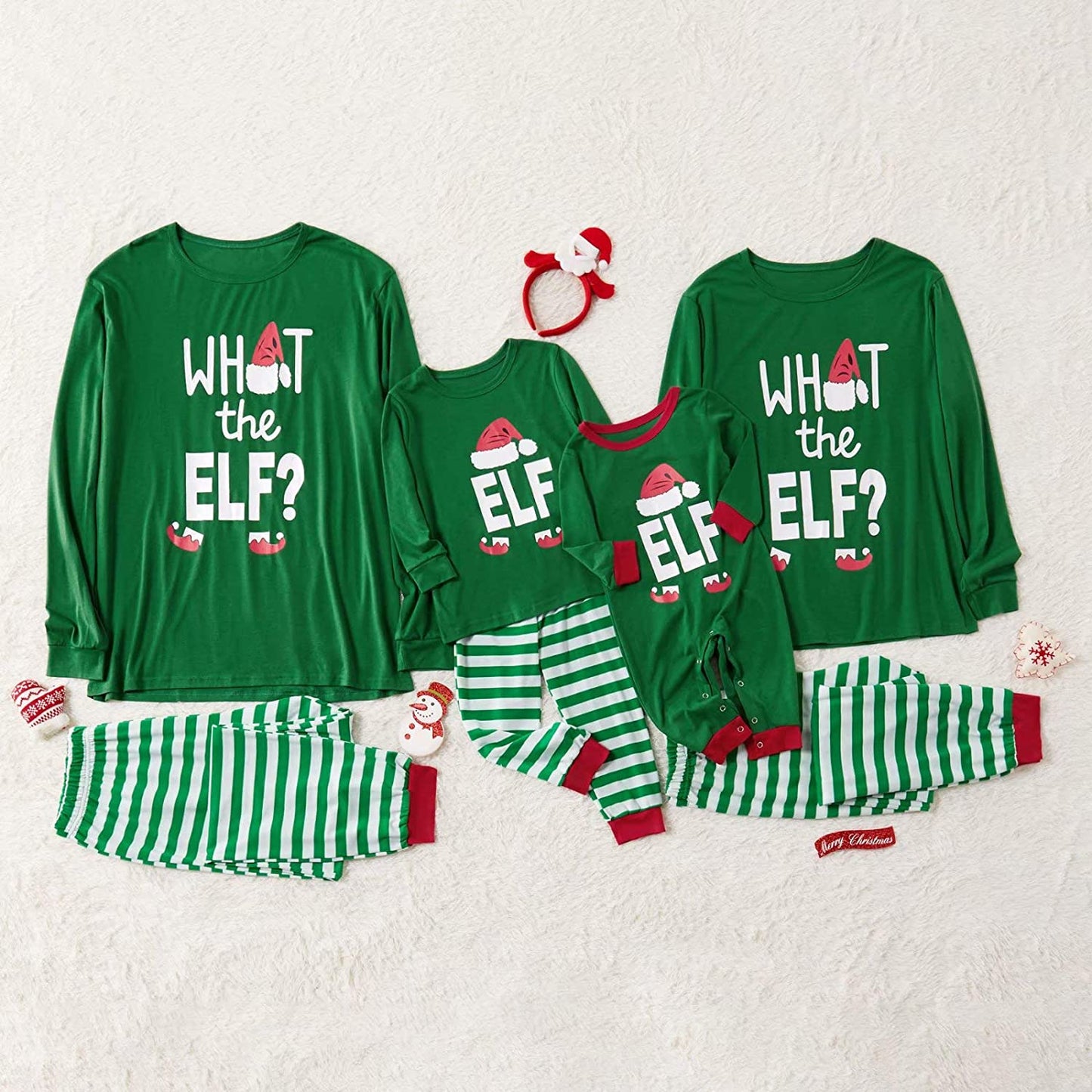 Matching Family Christmas Pajamas Sets ELF Tee and Striped Bottom PJ's