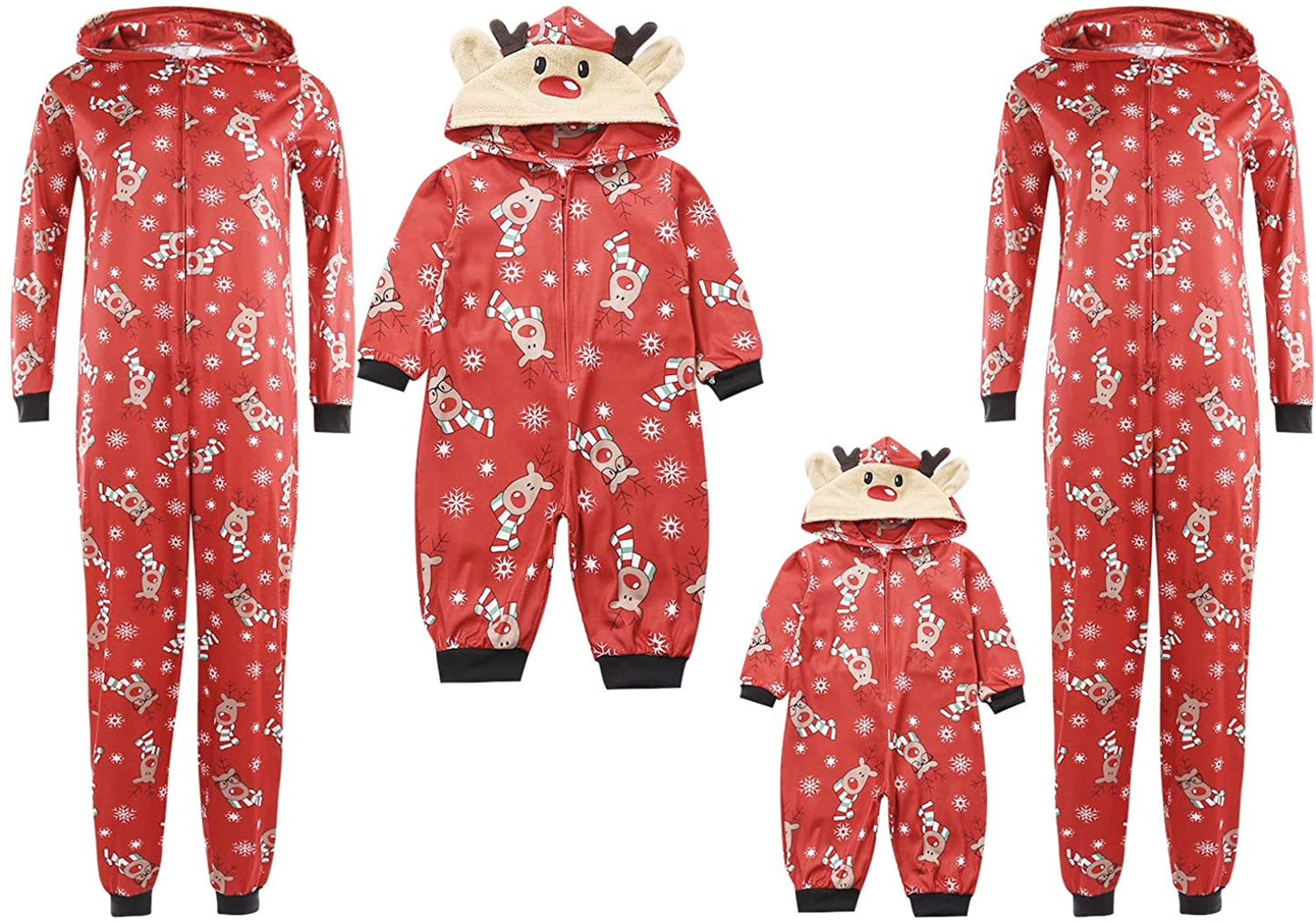 Family Matching Christmas Pajamas Set Sleepwear Jumpsuit Hoodie with Hood Matching Holiday PJ's for Family