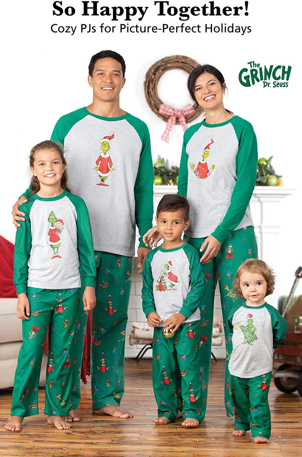 PajamaGram Holiday Grinch Pajamas Soft - Family Christmas Pajamas, Gray