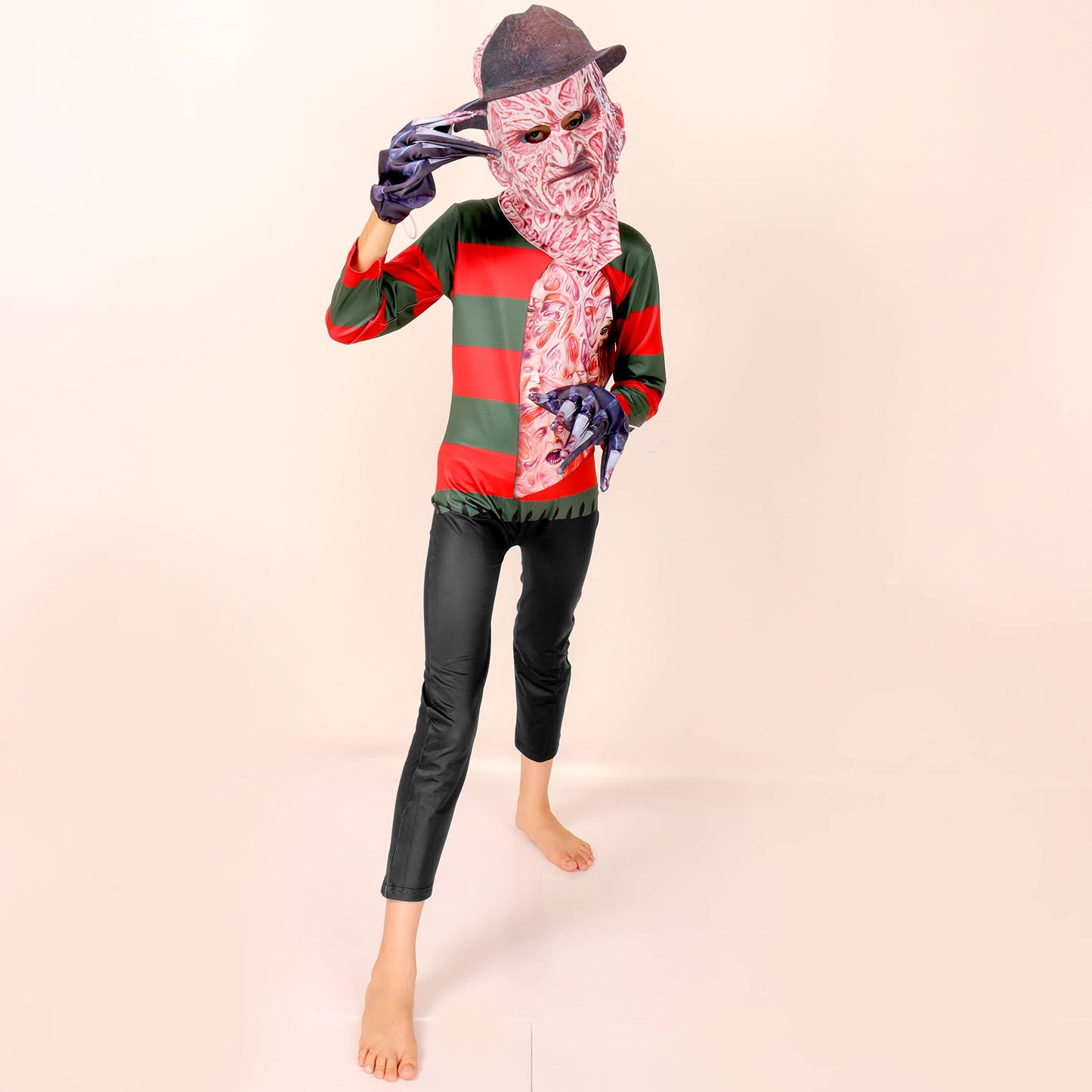 Michael Freddy Jason Halloween Cosplay Costume for Kids Scary Killer Jumpsuit Cosplay with Mask 4-12 Years