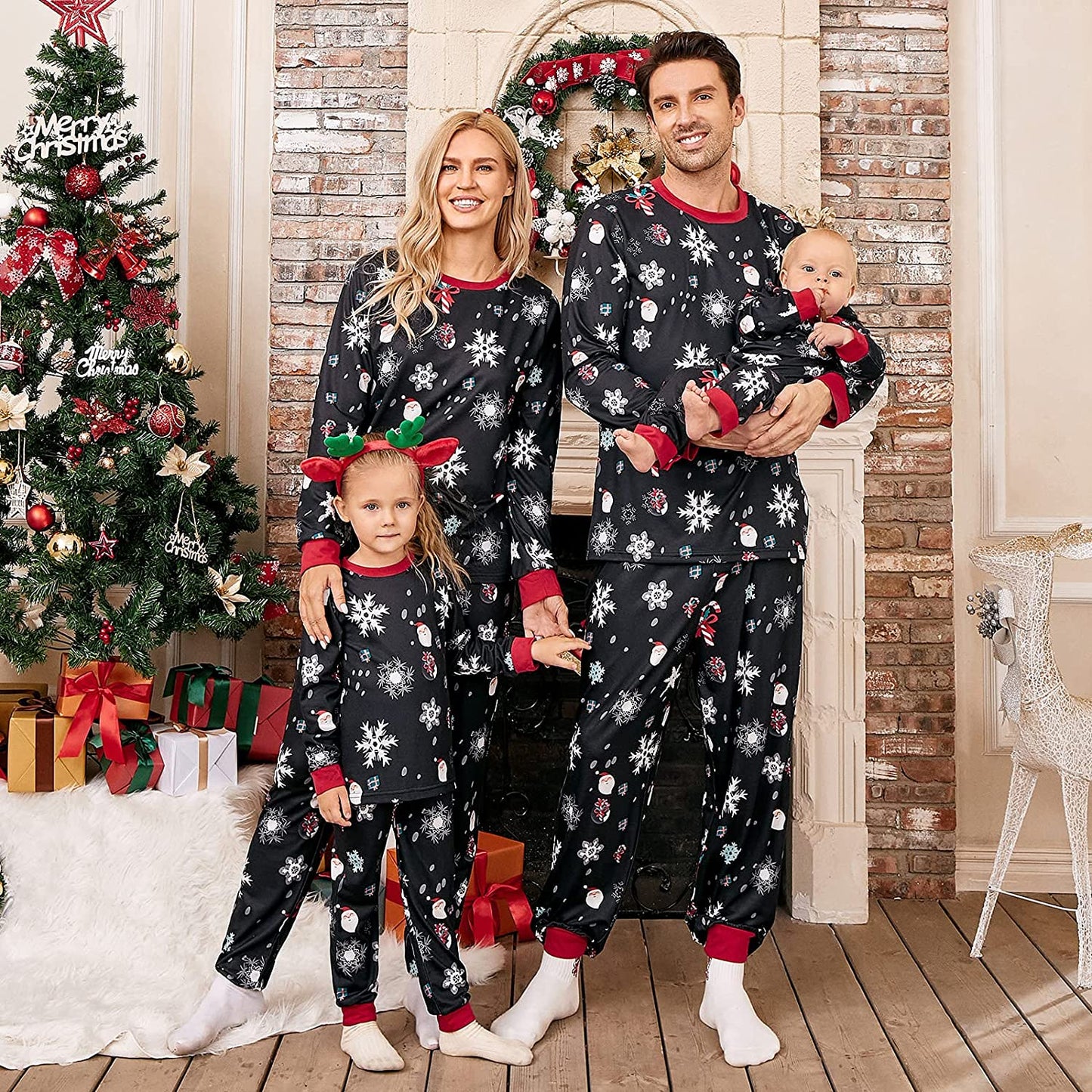Christmas Pajamas Matching Family Sets, Matching Sets Christmas PJs for Women Holiday Sleepwear Clothes Black