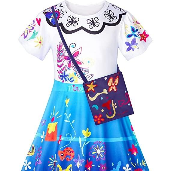 Mirabel Costume Girls Princess Outfit Jumpsuit Kids Halloween Party Cosplay Summer Dress Up with Bag 4-9 Years