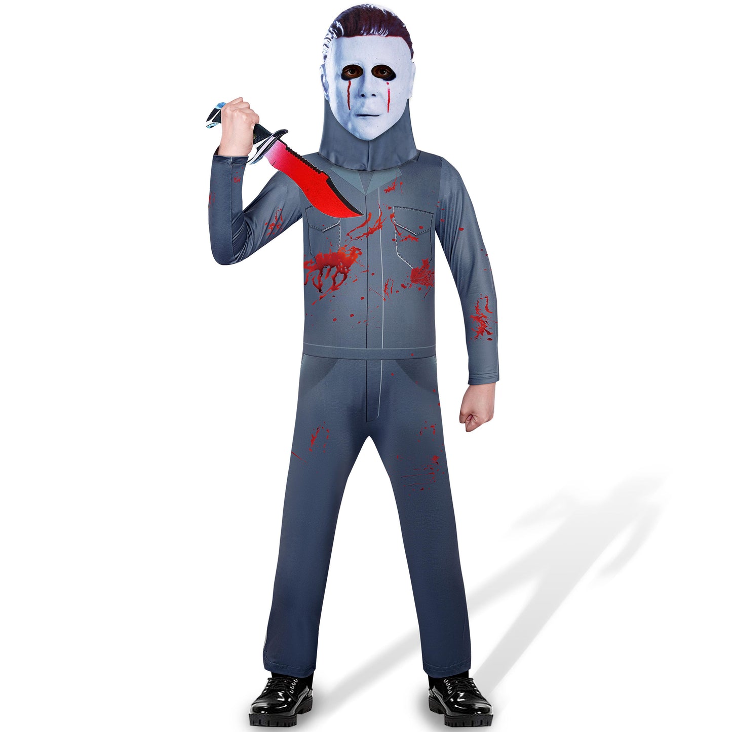 Michael Freddy Jason Halloween Cosplay Costume for Kids Scary Killer Jumpsuit Cosplay with Mask 4-12 Years
