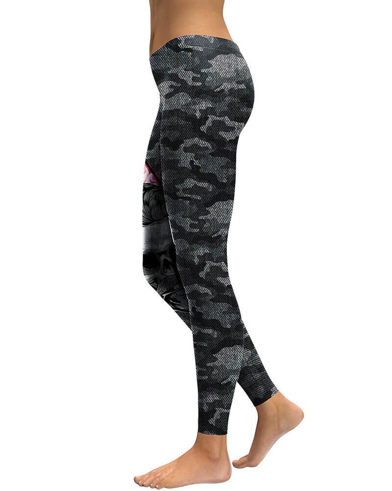 Skull Camo Printed Black Grey Halloween Leggings