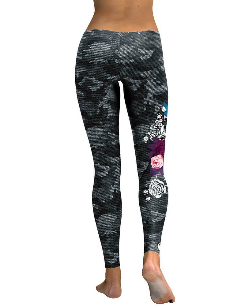 Skull Camo Printed Black Grey Halloween Leggings