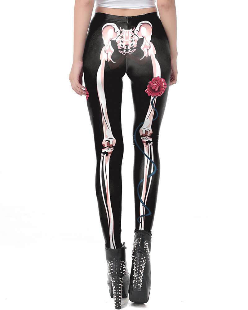 Skeleton Leg Printed Black Halloween Leggings