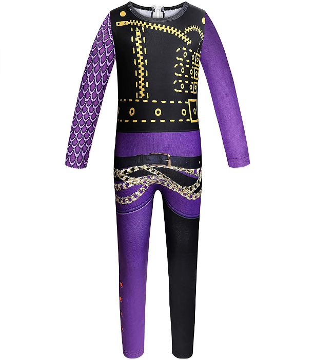 Girls Costume Jumpsuit with Long Wavy Wigs for Halloween Party