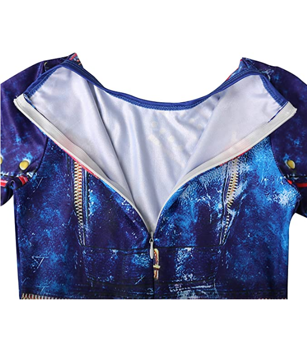 Girls Costume Jumpsuit with Dark Blue Long Wavy Wigs