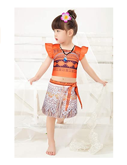 Girls Two-Piece Outfit Skirt Princess Moan Costume Skirt Set with Necklace and Flower Hairclip