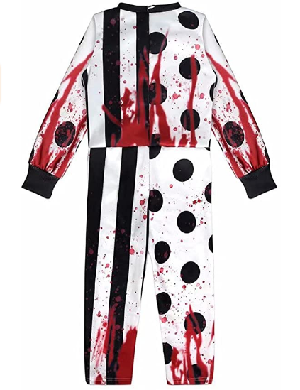 Scary Clown Costume Bodysuit Halloween Dress Up Jumpsuit with Mask