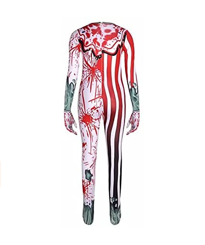 Killer Clown Costumes Scary Blood Devil Jumpsuit