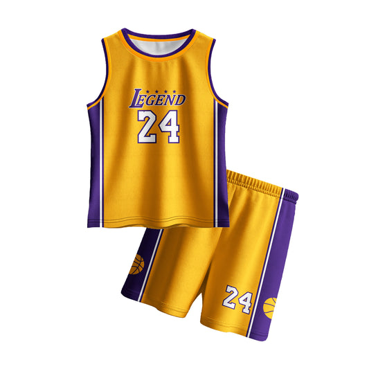 Kids Basketball Jerseys #24 Classic Mesh Tank Top Shorts for Boys Girls Sleeveless Athletic Training Uniforms