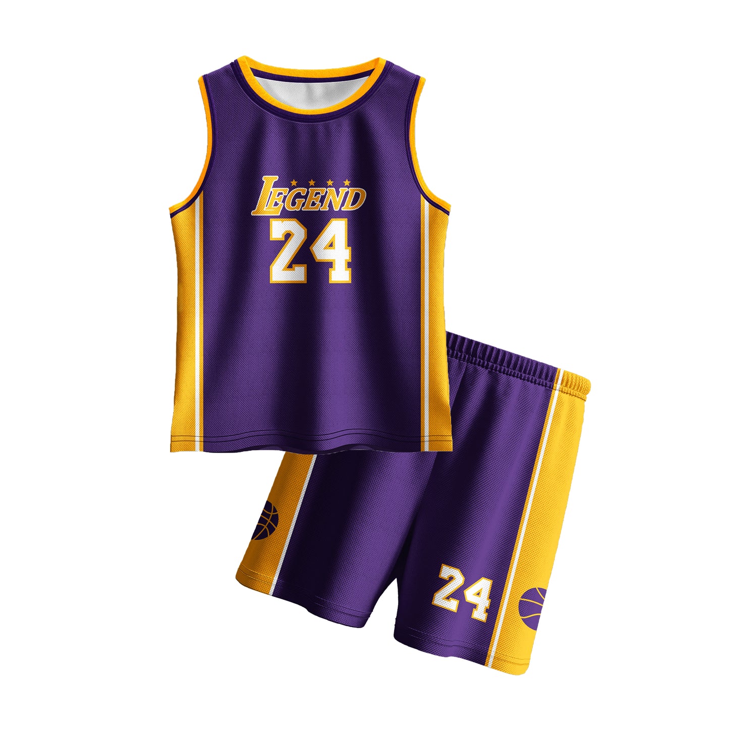 Kids Basketball Jerseys #24 Classic Mesh Tank Top Shorts for Boys Girls Sleeveless Athletic Training Uniforms