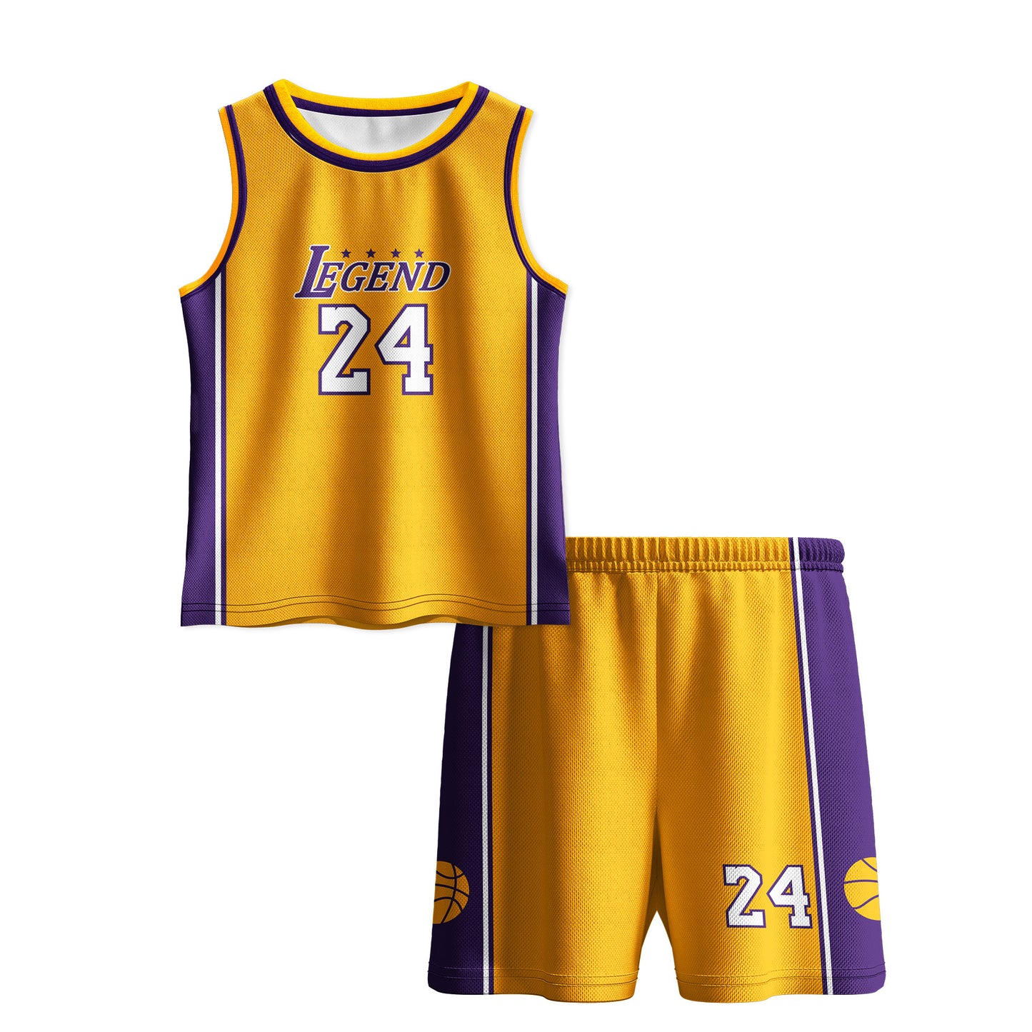 Kids Basketball Jerseys #24 Mesh Sleeveless Tank Top Shorts Socks for Boys Girls 3PC Athletic Training Uniforms