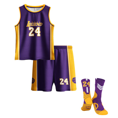 Kids Basketball Jerseys #24 Mesh Sleeveless Tank Top Shorts Socks for Boys Girls 3PC Athletic Training Uniforms
