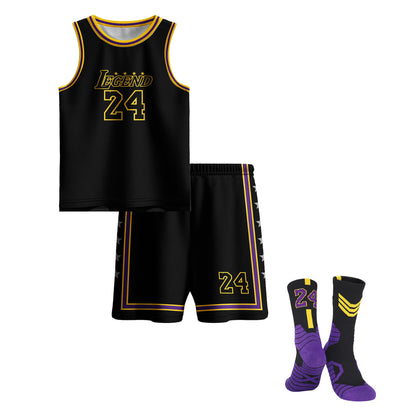 Kids Basketball Jerseys #24 Mesh Sleeveless Tank Top Shorts Socks for Boys Girls 3PC Athletic Training Uniforms