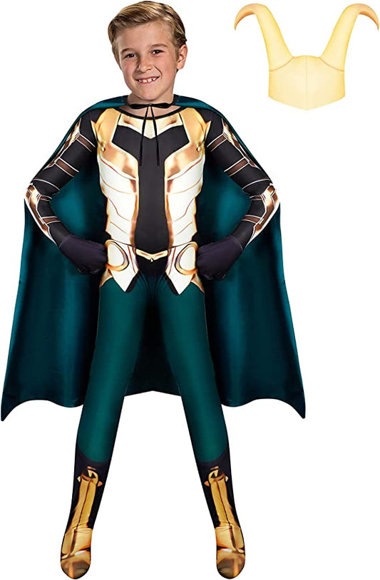Superhero Costume for Kids Boys Party Jumpsuit Halloween Cosplay with Cape Helmet 5-12 Years