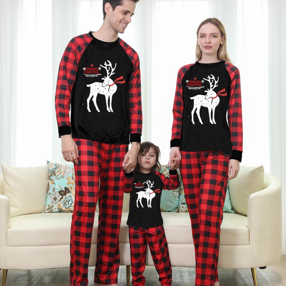 Family Christmas Black Deer Printing Pajama Set