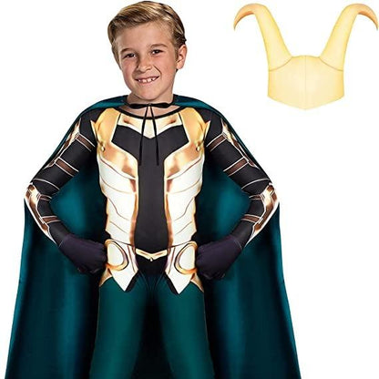 Superhero Costume for Kids Boys Party Jumpsuit Halloween Cosplay with Cape Helmet 5-12 Years