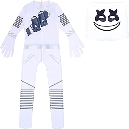 Boys DJ Costume for Kids Music Festival Halloween Party Cosplay Jumpsuit with Full Head Helmet DJ Mask 5-12 Years