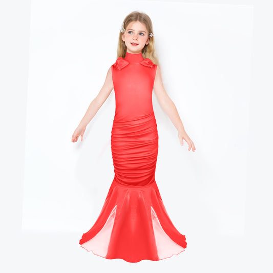 Cruella Costume Kids Girls Red Dress Long Robe with Wig Masks