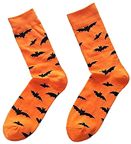 2Pairs Mens Halloween Holiday Pumpkins Bats Long Casual Socks