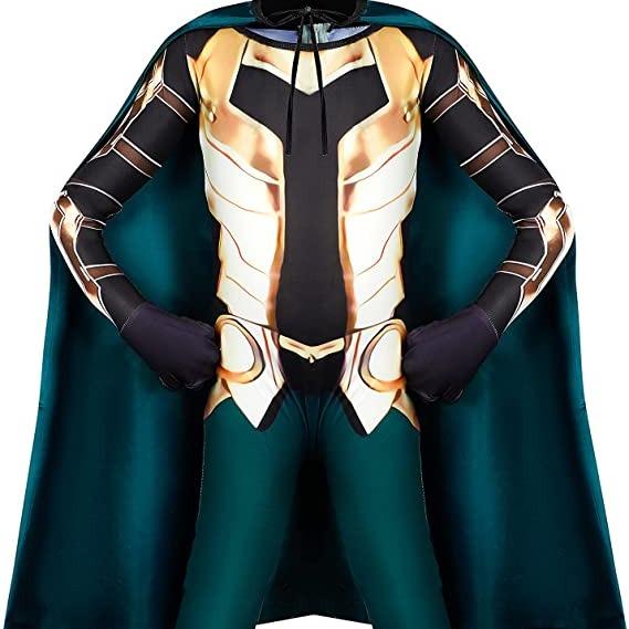 Superhero Costume for Kids Boys Party Jumpsuit Halloween Cosplay with Cape Helmet 5-12 Years
