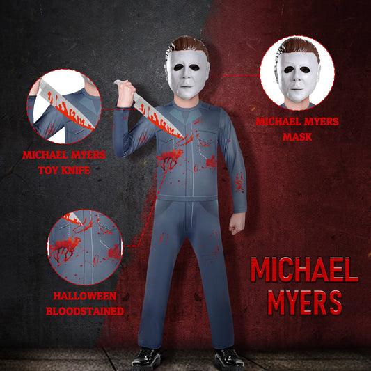 Michael Freddy Jason Halloween Cosplay Costume for Kids Scary Killer Jumpsuit Cosplay with  Mask 4-12 Years