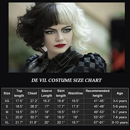 Cruella Costume Kids Girls Jacket Dress with Wig Gloves Outfits
