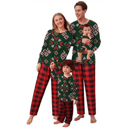 Matching Family Pajamas Sets Christmas PJ's Print Top and Plaid Pants Xmas Sleepwear