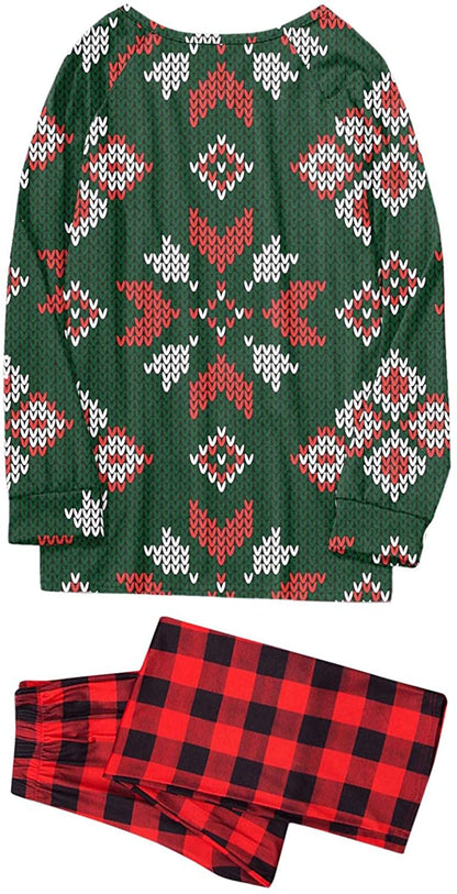 Matching Family Pajamas Sets Christmas PJ's Print Top and Plaid Pants Xmas Sleepwear