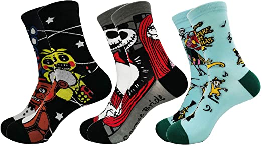 Mens Halloween Holiday Printed Crew Long Casual Socks（3Packs）