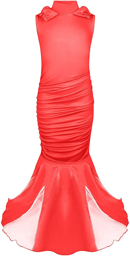 Cruella Costume Kids Girls Red Dress Long Robe with Wig Masks
