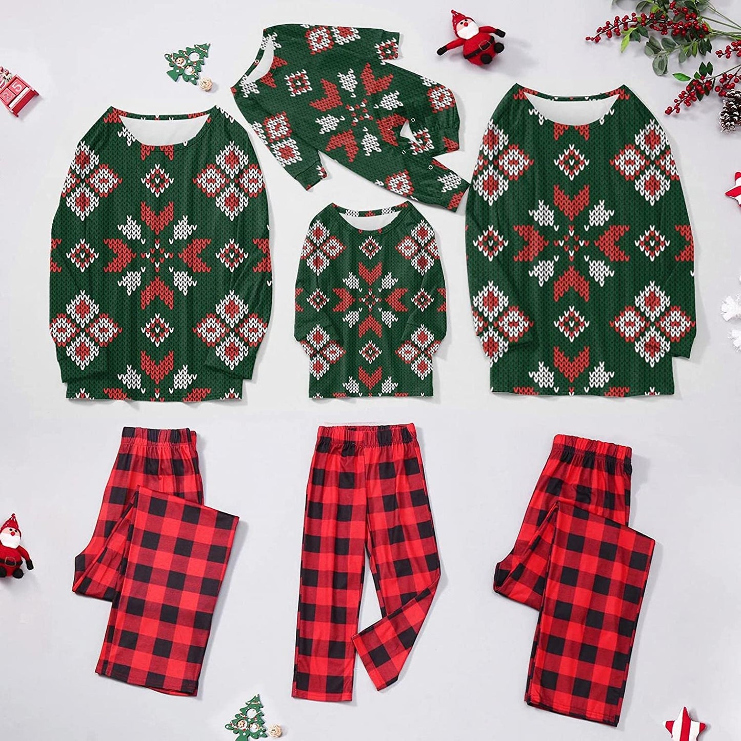 Matching Family Pajamas Sets Christmas PJ's Print Top and Plaid Pants Xmas Sleepwear