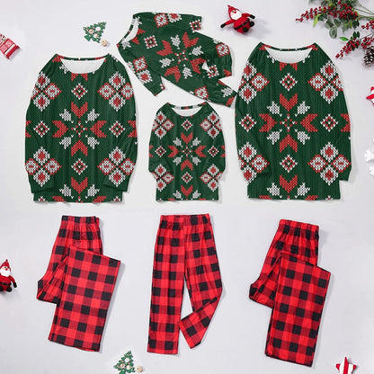 Matching Family Pajamas Sets Christmas PJ's Print Top and Plaid Pants Xmas Sleepwear