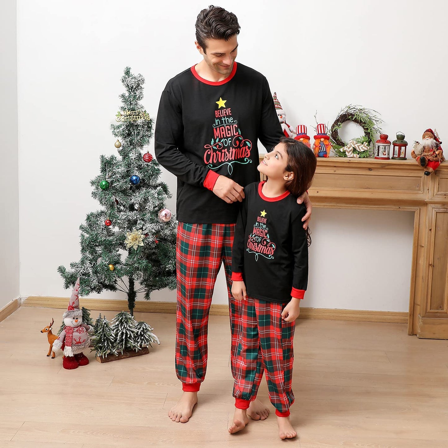 Matching Family Christmas Pajamas Set, Xmas Holiday PJs for Women/Men/Kids/Couples, Letter Printed Loungewear Sleepwear