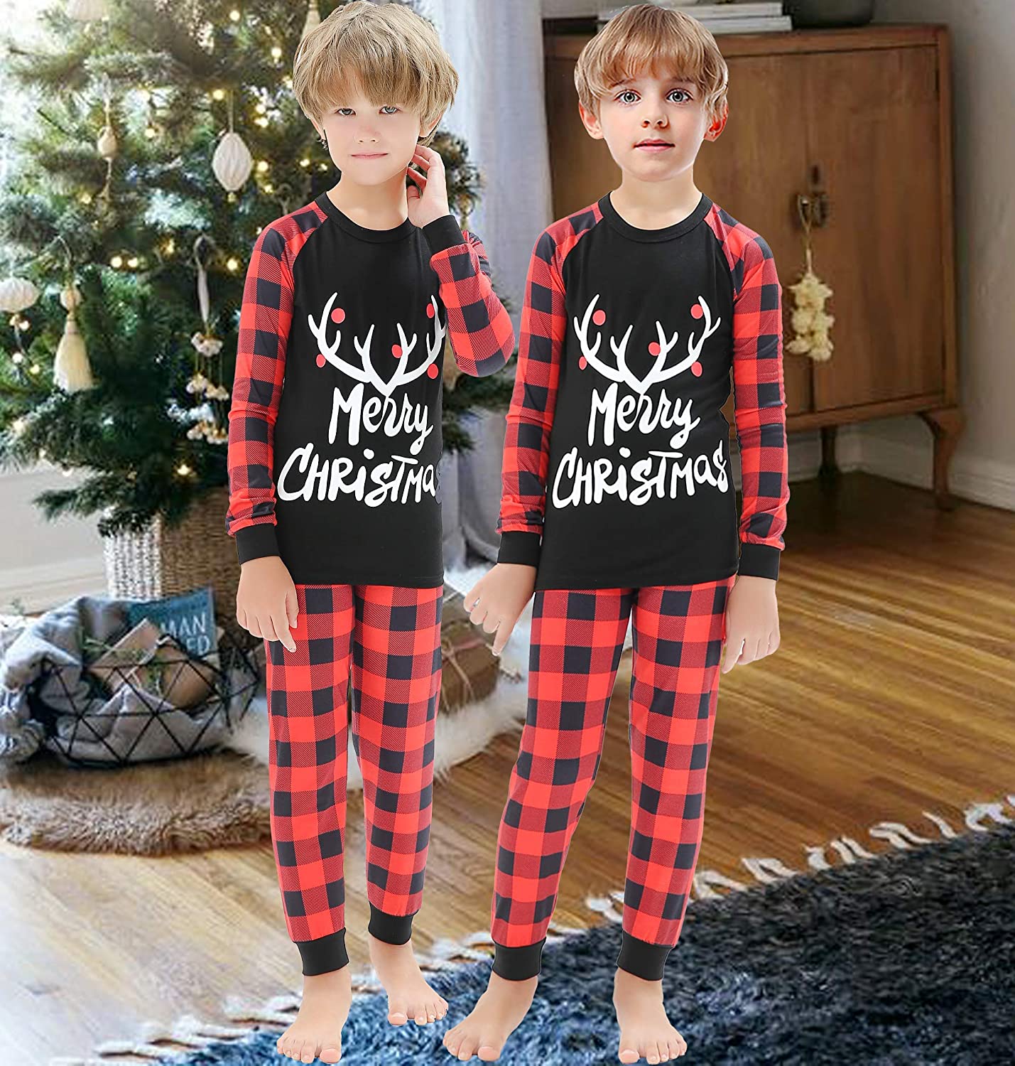 Matching Family Christmas Pajamas Women Men Plaid Deer Sleepwear Elk Clothes Pjs